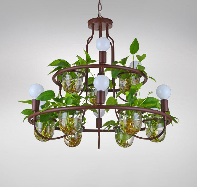 1/2-Tier Metal Chandelier Light Industrial 4/7/10 Bulbs Living Room LED Hanging Lamp in Coffee Clearhalo 'Cast Iron' 'Ceiling Lights' 'Chandeliers' 'Industrial Chandeliers' 'Industrial' 'Metal' 'Middle Century Chandeliers' 'Rustic Chandeliers' 'Tiffany' Lighting' 1786714