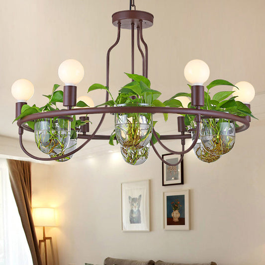 1/2-Tier Metal Chandelier Light Industrial 4/7/10 Bulbs Living Room LED Hanging Lamp in Coffee 7 Coffee Clearhalo 'Cast Iron' 'Ceiling Lights' 'Chandeliers' 'Industrial Chandeliers' 'Industrial' 'Metal' 'Middle Century Chandeliers' 'Rustic Chandeliers' 'Tiffany' Lighting' 1786716