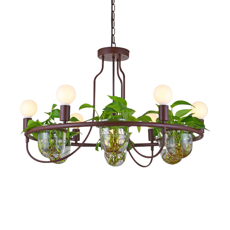 1/2-Tier Metal Chandelier Light Industrial 4/7/10 Bulbs Living Room LED Hanging Lamp in Coffee Clearhalo 'Cast Iron' 'Ceiling Lights' 'Chandeliers' 'Industrial Chandeliers' 'Industrial' 'Metal' 'Middle Century Chandeliers' 'Rustic Chandeliers' 'Tiffany' Lighting' 1786717