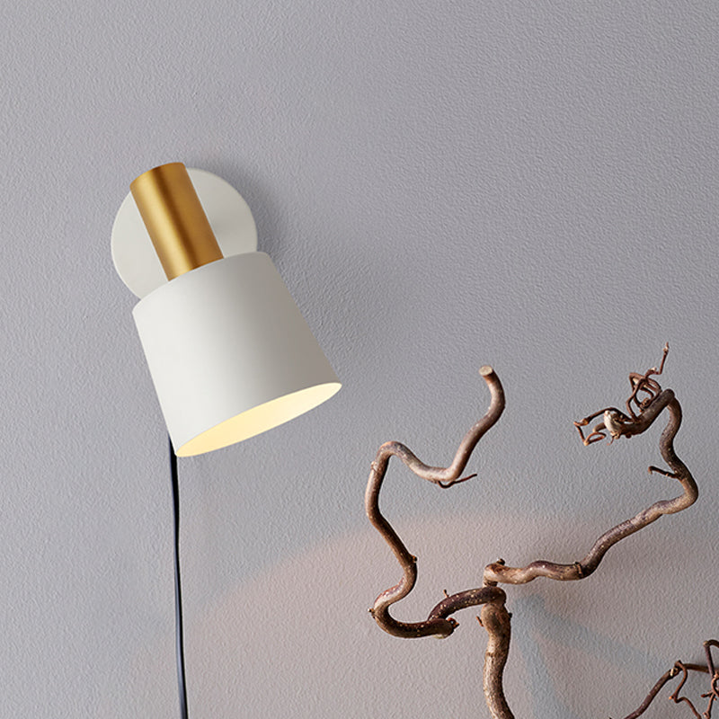 Metal Drum Sconce Light Fixture Modernist 1-Light Wall Mounted Lamp in White/Green for Bedroom White Clearhalo 'Cast Iron' 'Glass' 'Industrial' 'Modern wall lights' 'Modern' 'Tiffany' 'Traditional wall lights' 'Wall Lamps & Sconces' 'Wall Lights' Lighting' 1786767