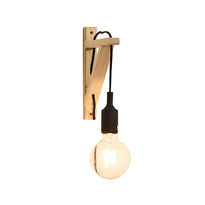 Single Exposed Bulb Wall Mounted Lamp Warehouse Black/Grey/Red Silica Gel Sconce with Wood Triangle Brace Clearhalo 'Industrial wall lights' 'Industrial' 'Middle century wall lights' 'Rustic wall lights' 'Tiffany' 'Wall Lamps & Sconces' 'Wall Lights' Lighting' 1787065