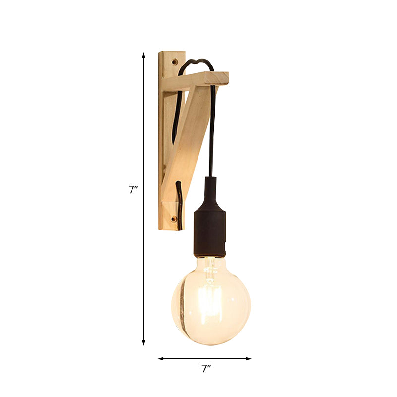 Single Exposed Bulb Wall Mounted Lamp Warehouse Black/Grey/Red Silica Gel Sconce with Wood Triangle Brace Clearhalo 'Industrial wall lights' 'Industrial' 'Middle century wall lights' 'Rustic wall lights' 'Tiffany' 'Wall Lamps & Sconces' 'Wall Lights' Lighting' 1787066