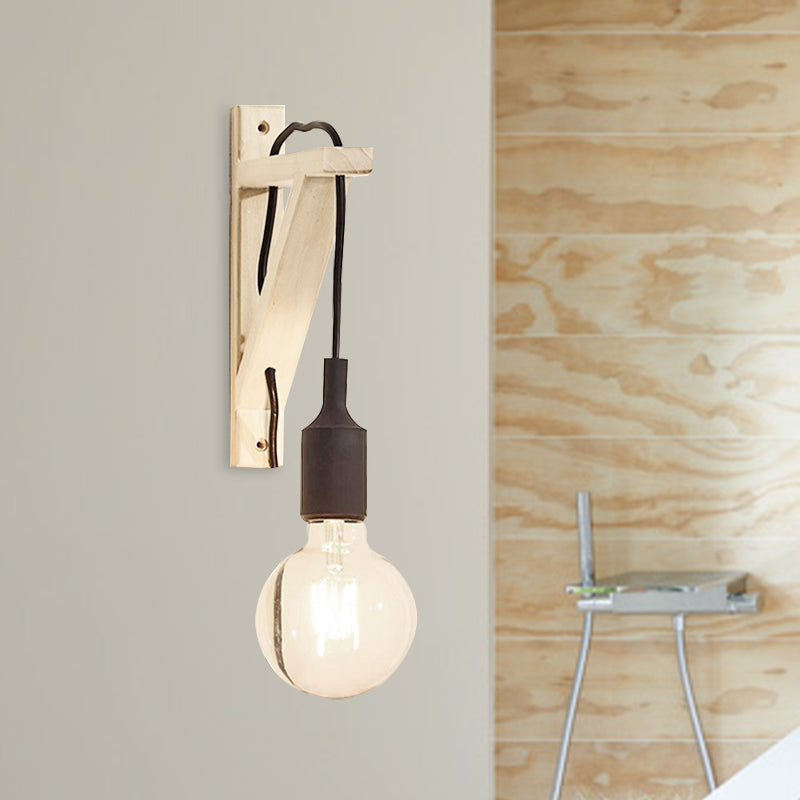 Single Exposed Bulb Wall Mounted Lamp Warehouse Black/Grey/Red Silica Gel Sconce with Wood Triangle Brace Wood A Clearhalo 'Industrial wall lights' 'Industrial' 'Middle century wall lights' 'Rustic wall lights' 'Tiffany' 'Wall Lamps & Sconces' 'Wall Lights' Lighting' 1787072