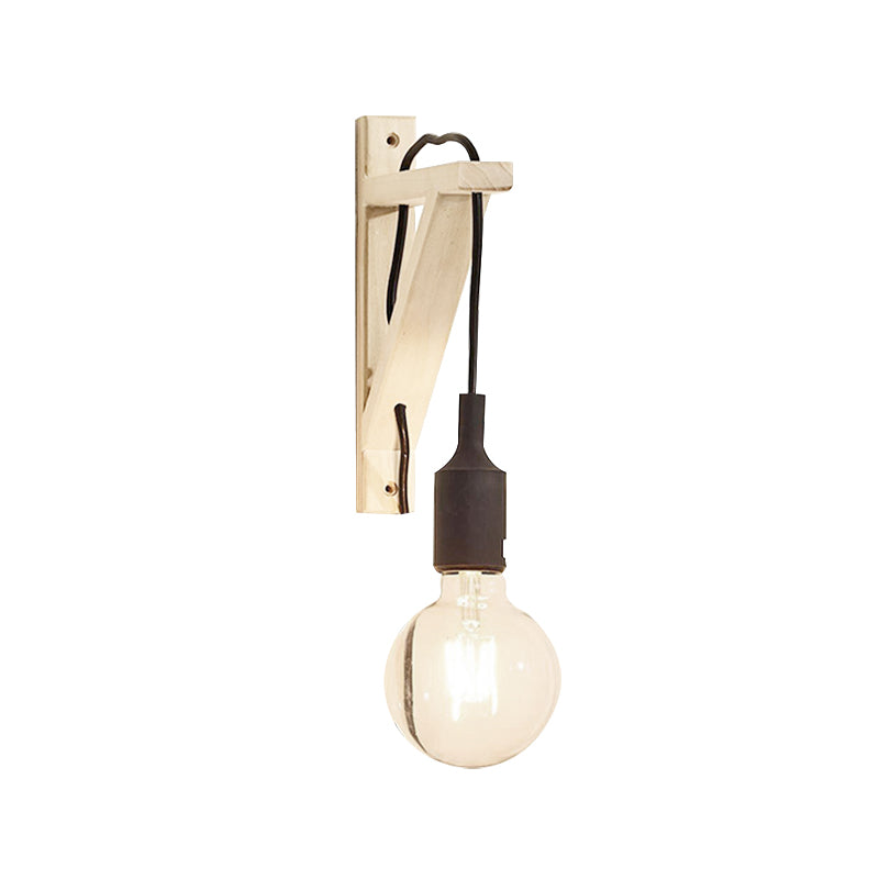 Single Exposed Bulb Wall Mounted Lamp Warehouse Black/Grey/Red Silica Gel Sconce with Wood Triangle Brace Clearhalo 'Industrial wall lights' 'Industrial' 'Middle century wall lights' 'Rustic wall lights' 'Tiffany' 'Wall Lamps & Sconces' 'Wall Lights' Lighting' 1787075