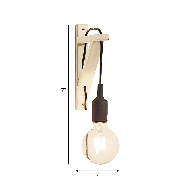 Single Exposed Bulb Wall Mounted Lamp Warehouse Black/Grey/Red Silica Gel Sconce with Wood Triangle Brace Clearhalo 'Industrial wall lights' 'Industrial' 'Middle century wall lights' 'Rustic wall lights' 'Tiffany' 'Wall Lamps & Sconces' 'Wall Lights' Lighting' 1787076