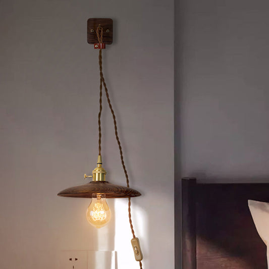 Wood Tray Plug-In Wall Lighting Ideas Rural 1 Bulb 8"/10" Wide Bedside Sconce Light in Brown with Extra Long Wire Cord Clearhalo 'Industrial wall lights' 'Industrial' 'Middle century wall lights' 'Rustic wall lights' 'Tiffany' 'Wall Lamps & Sconces' 'Wall Lights' Lighting' 1787080