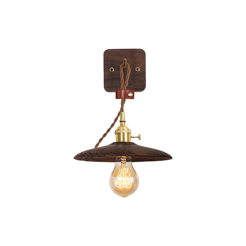 Wood Tray Plug-In Wall Lighting Ideas Rural 1 Bulb 8"/10" Wide Bedside Sconce Light in Brown with Extra Long Wire Cord Clearhalo 'Industrial wall lights' 'Industrial' 'Middle century wall lights' 'Rustic wall lights' 'Tiffany' 'Wall Lamps & Sconces' 'Wall Lights' Lighting' 1787081