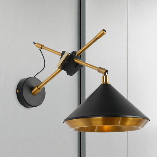 Retro Conical Swivelable Wall Light 1 Head Iron Sconce Lighting in Black/White and Brass Inner with X Arm Black Clearhalo 'Art deco wall lights' 'Cast Iron' 'Glass' 'Industrial wall lights' 'Industrial' 'Middle century wall lights' 'Modern' 'Rustic wall lights' 'Tiffany' 'Traditional wall lights' 'Wall Lamps & Sconces' 'Wall Lights' Lighting' 1787095