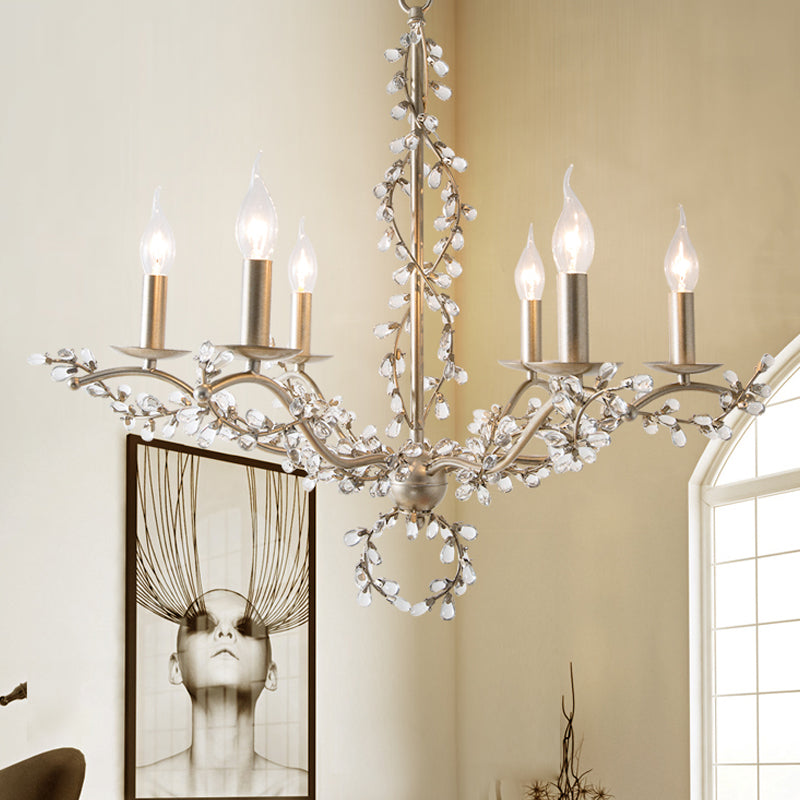 Rural Entwined Vine Chandelier 6 Lights Clear Crystal Ceiling Pendant with Candle Design Clearhalo 'Ceiling Lights' 'Chandeliers' 'Clear' 'Industrial' 'Modern Chandeliers' 'Modern' 'Tiffany' 'Traditional Chandeliers' Lighting' 1787216
