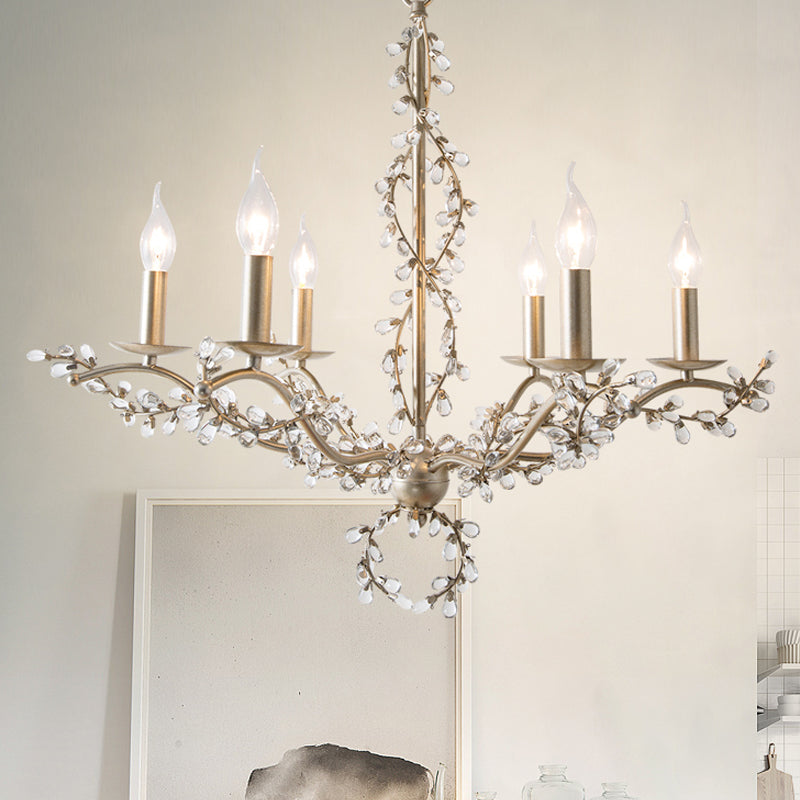 Rural Entwined Vine Chandelier 6 Lights Clear Crystal Ceiling Pendant with Candle Design Clear Clearhalo 'Ceiling Lights' 'Chandeliers' 'Clear' 'Industrial' 'Modern Chandeliers' 'Modern' 'Tiffany' 'Traditional Chandeliers' Lighting' 1787217