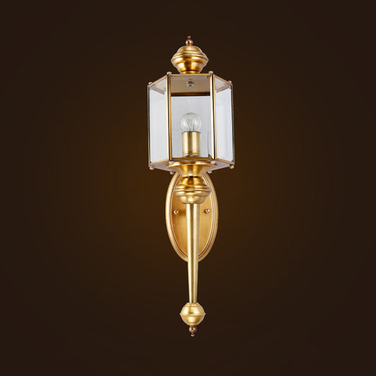 Polygon Hallway Wall Light Fixture Traditional Transparent Glass 1 Head Brass Wall Mount Lighting Clearhalo 'Wall Lamps & Sconces' 'Wall Lights' Lighting' 1787223