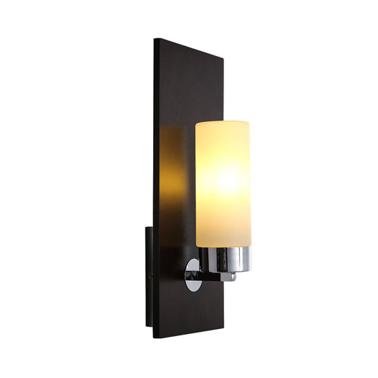 Chrome/Black Cylinder Sconce Lamp Traditional 1 Head Living Room Wall Mounted Light Fixture with Rectangular Backplate Clearhalo 'Wall Lamps & Sconces' 'Wall Lights' Lighting' 1787252