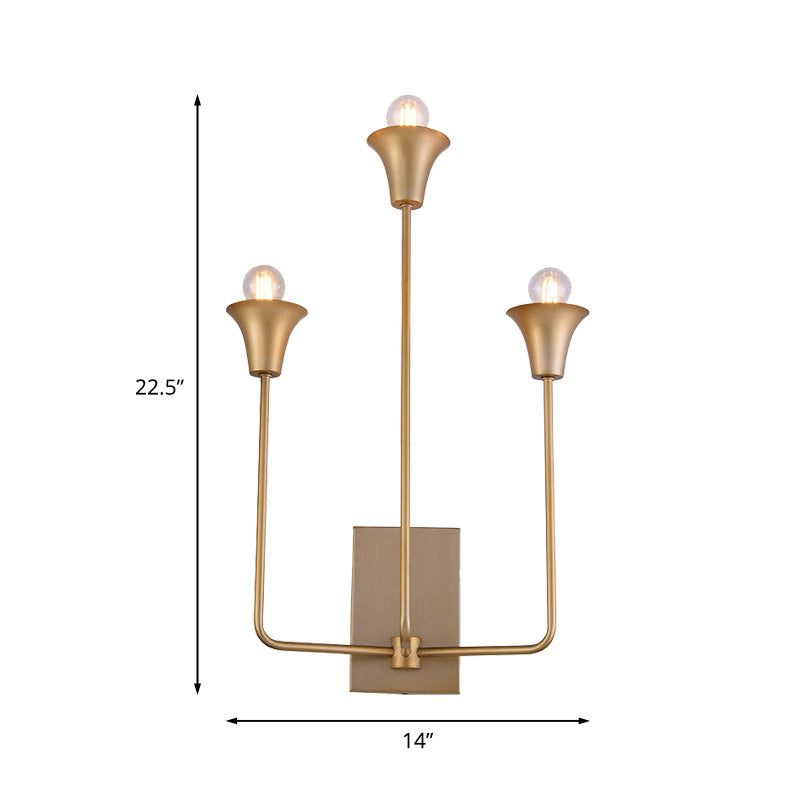 Metal Bell Sconce Light Fixture Luxury 3 Bulbs Bedroom Wall Mounted Lighting in Gold with Straight Arm Clearhalo 'Wall Lamps & Sconces' 'Wall Lights' Lighting' 1787301