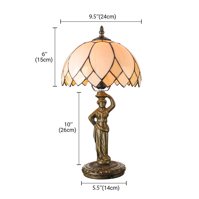 1 Light Umbrella Desk Light with Women Shaped Base Classic Glass Reading Lamp for Coffee Shop Clearhalo 'Lamps' 'Table Lamps' Lighting' 178734