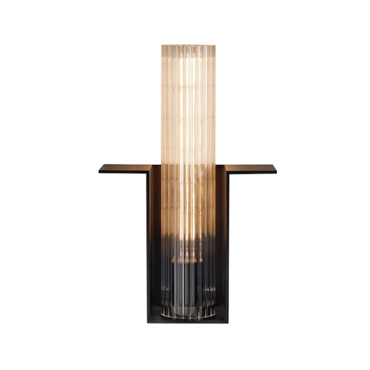 Single Translucent Glass Wall Light Kit Vintage Black Tube Bedroom Sconce Lighting Fixture with Slot Arm Clearhalo 'Wall Lamps & Sconces' 'Wall Lights' Lighting' 1787383