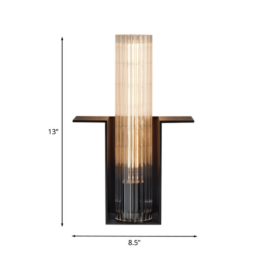Single Translucent Glass Wall Light Kit Vintage Black Tube Bedroom Sconce Lighting Fixture with Slot Arm Clearhalo 'Wall Lamps & Sconces' 'Wall Lights' Lighting' 1787384