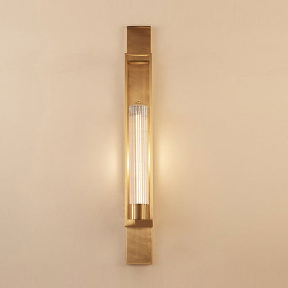Metal Rectangle Wall Sconce Lighting Luxury 1-Bulb Living Room Wall Light in Gold with Cylinder Clear Glass Shade Gold Clearhalo 'Wall Lamps & Sconces' 'Wall Lights' Lighting' 1787436