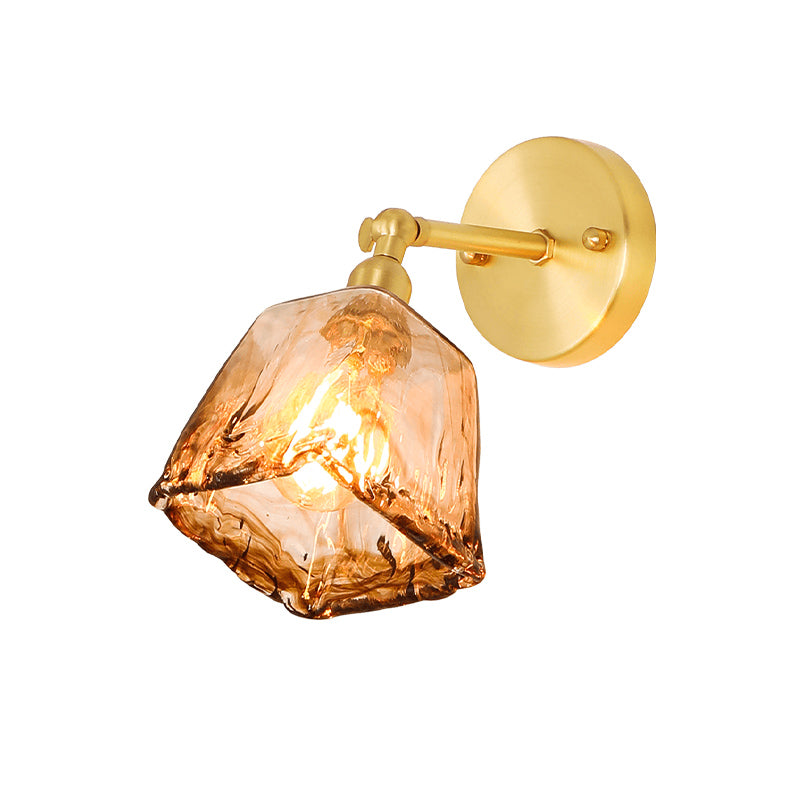 Tan Glass Gold Wall Light Shade Saucer/Funnel/Trapezoid 1-Head Colonial Wall Sconce Lighting Fixture for Bedroom Clearhalo 'Wall Lamps & Sconces' 'Wall Lights' Lighting' 1787486