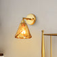 Tan Glass Gold Wall Light Shade Saucer/Funnel/Trapezoid 1-Head Colonial Wall Sconce Lighting Fixture for Bedroom Clearhalo 'Wall Lamps & Sconces' 'Wall Lights' Lighting' 1787494