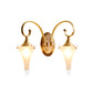1/2-Head Flared Wall Light Sconce Colonial Gold Frosted White Glass Wall Lighting Fixture with Scrolled Arm Clearhalo 'Wall Lamps & Sconces' 'Wall Lights' Lighting' 1787501