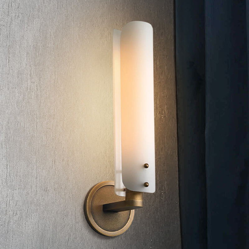 Milk Glass Curved Wall Sconce Colonialism 1/2-Light Bedroom Wall Mounted Light Fixture in Gold 1.0 Gold Clearhalo 'Wall Lamps & Sconces' 'Wall Lights' Lighting' 1787514
