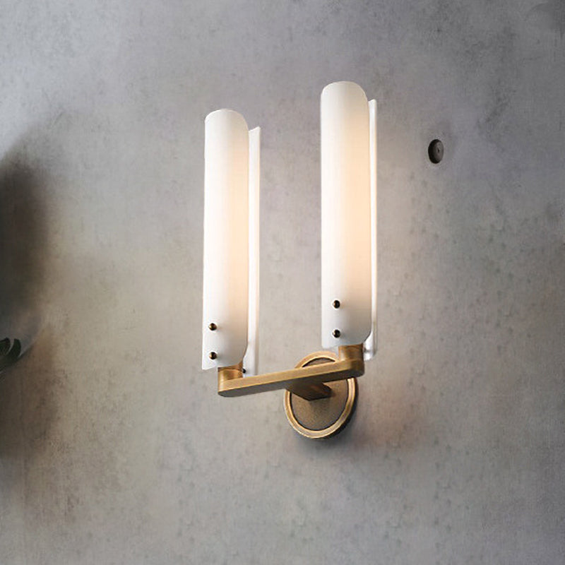 Milk Glass Curved Wall Sconce Colonialism 1/2-Light Bedroom Wall Mounted Light Fixture in Gold Clearhalo 'Wall Lamps & Sconces' 'Wall Lights' Lighting' 1787519