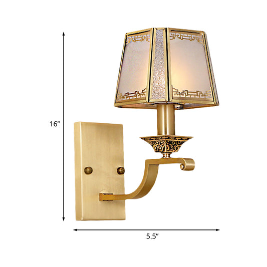 Cream Glass Gold Wall Sconce Trapezoidal 1/2-Light Colonialism Wall Mounted Light Fixture for Hallway Clearhalo 'Wall Lamps & Sconces' 'Wall Lights' Lighting' 1787571