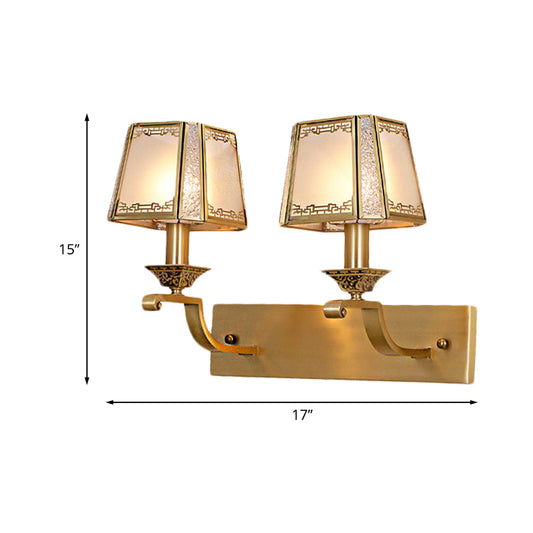Cream Glass Gold Wall Sconce Trapezoidal 1/2-Light Colonialism Wall Mounted Light Fixture for Hallway Clearhalo 'Wall Lamps & Sconces' 'Wall Lights' Lighting' 1787576