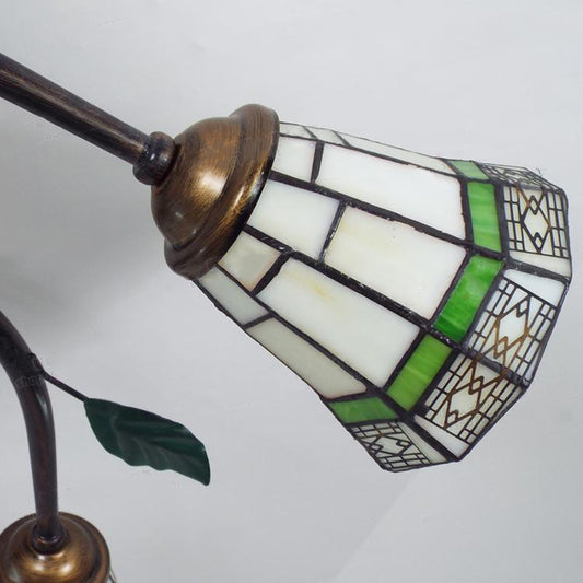 Cone Shade Swirl Arm Ceiling Light with Leaf 7 Lights Tiffany Rustic Glass Semi Flush Mount Light for Hotel Clearhalo 'Ceiling Lights' 'Close To Ceiling Lights' 'Close to ceiling' 'Glass shade' 'Glass' 'Semi-flushmount' 'Tiffany close to ceiling' 'Tiffany' Lighting' 178757