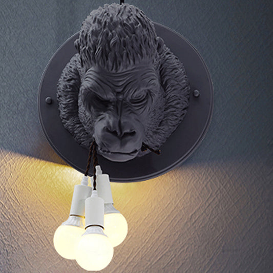 Chimpanzee Resin Wall Lamp Sconce Rustic 3 Heads Living Room Wall Light Fixture in Grey/White Clearhalo 'Wall Lamps & Sconces' 'Wall Lights' Lighting' 1787583