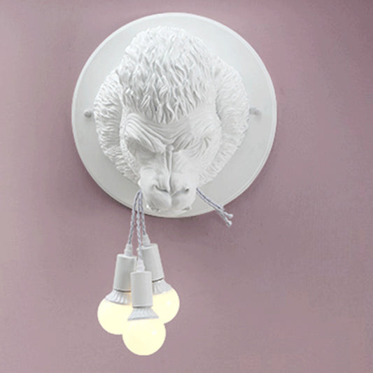Chimpanzee Resin Wall Lamp Sconce Rustic 3 Heads Living Room Wall Light Fixture in Grey/White Clearhalo 'Wall Lamps & Sconces' 'Wall Lights' Lighting' 1787587