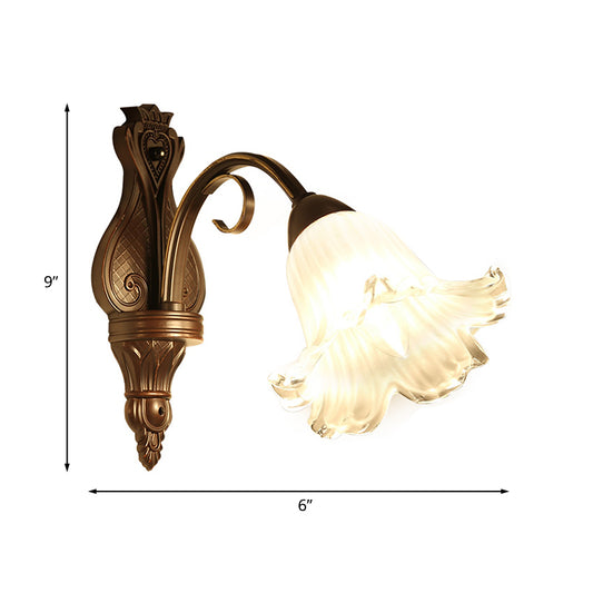Traditionalism Floral Wall Lamp Fixture 1/2-Light White Glass Wall Sconce Lighting in Black for Bedroom Clearhalo 'Wall Lamps & Sconces' 'Wall Lights' Lighting' 1787600