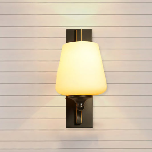 Traditional Tapered Wall Mounted Light 1 Bulb Frosted White Glass Wall Sconce Lamp in Black for Bedroom Clearhalo 'Wall Lamps & Sconces' 'Wall Lights' Lighting' 1787606