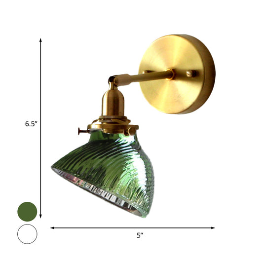 1 Light Wall Lamp Colonialism Curved Bowl Clear/Green Prismatic Glass Wall Sconce Lighting Fixture Clearhalo 'Wall Lamps & Sconces' 'Wall Lights' Lighting' 1787615