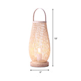 Single Bulb Bedroom Table Lamp Asian Style Beige Curved Handle Desk Lighting with Basket Bamboo Shade Clearhalo 'Lamps' 'Table Lamps' Lighting' 1787698