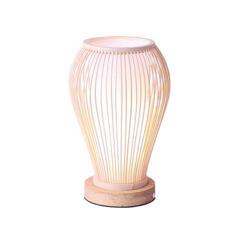 Urn Table Lamp Asian Style Bamboo Single Bulb White Desk Light with Inner Cylinder Shade Clearhalo 'Lamps' 'Table Lamps' Lighting' 1787702