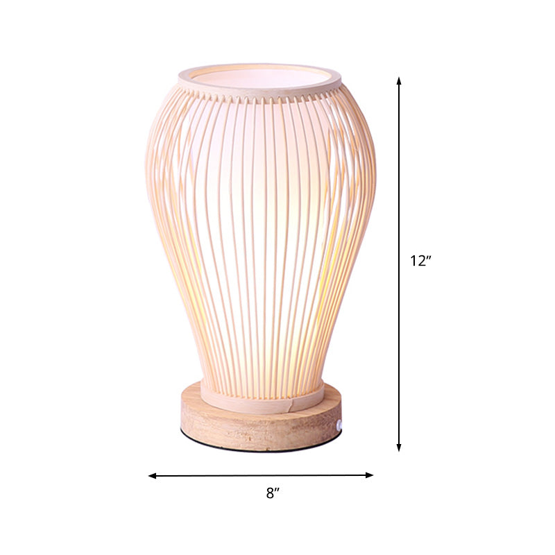 Urn Table Lamp Asian Style Bamboo Single Bulb White Desk Light with Inner Cylinder Shade Clearhalo 'Lamps' 'Table Lamps' Lighting' 1787703