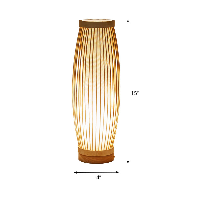 Wood Oblong Night Table Lamp Asian Style Single Bulb Bamboo Desk Light with Inner Cylinder Fabric Shade for Bedroom Clearhalo 'Lamps' 'Table Lamps' Lighting' 1787708