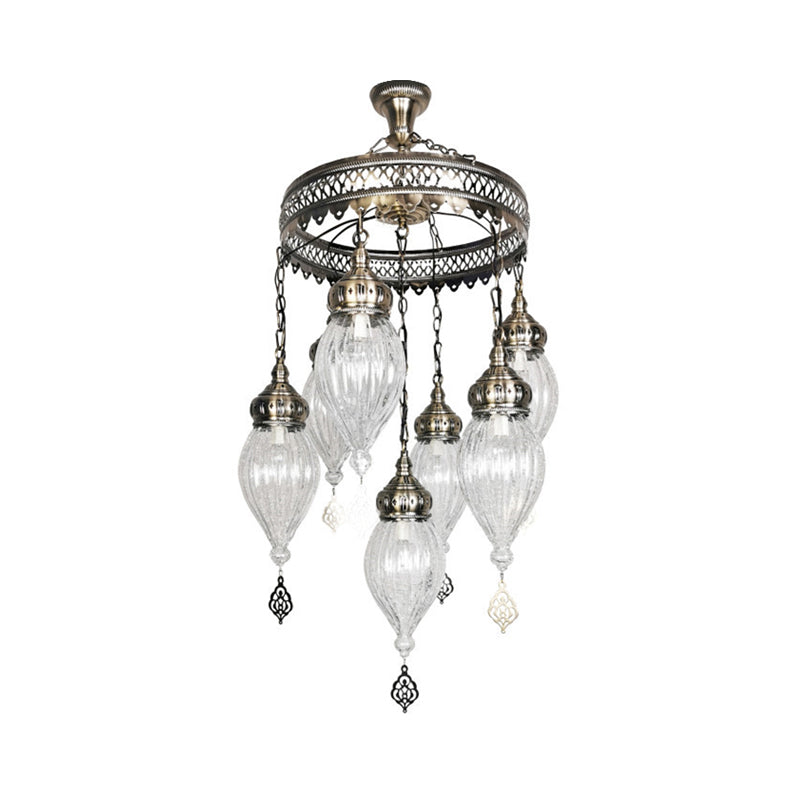 Clear Crackle Glass Chandelier Light Fixture Bohemia 7-Light Living Room Ceiling Pendant with Circular Design Clearhalo 'Ceiling Lights' 'Chandeliers' 'Glass shade' 'Glass' Lighting' 1787714