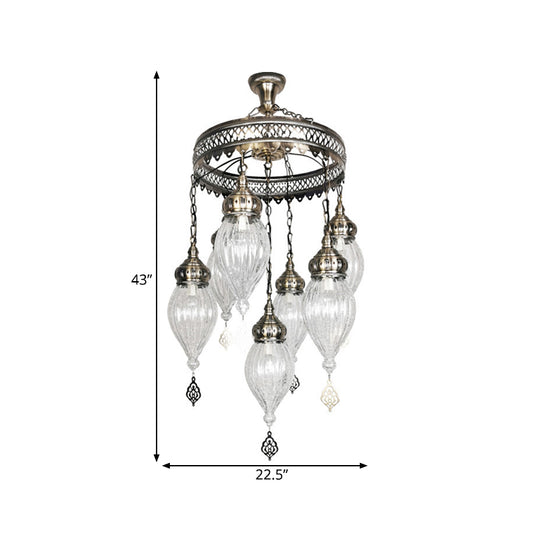 Clear Crackle Glass Chandelier Light Fixture Bohemia 7-Light Living Room Ceiling Pendant with Circular Design Clearhalo 'Ceiling Lights' 'Chandeliers' 'Glass shade' 'Glass' Lighting' 1787716