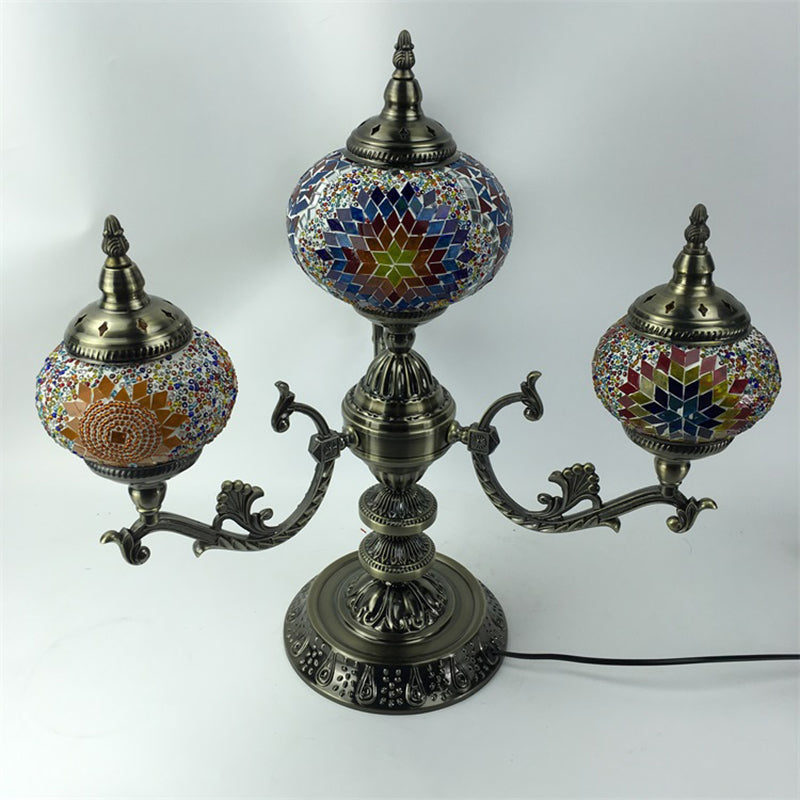 Bohemia Oval Nightstand Light 4 Bulbs Stained Glass Night Table Lighting in Red/Yellow/Orange for Bedroom Yellow Clearhalo 'Lamps' 'Table Lamps' Lighting' 1787738