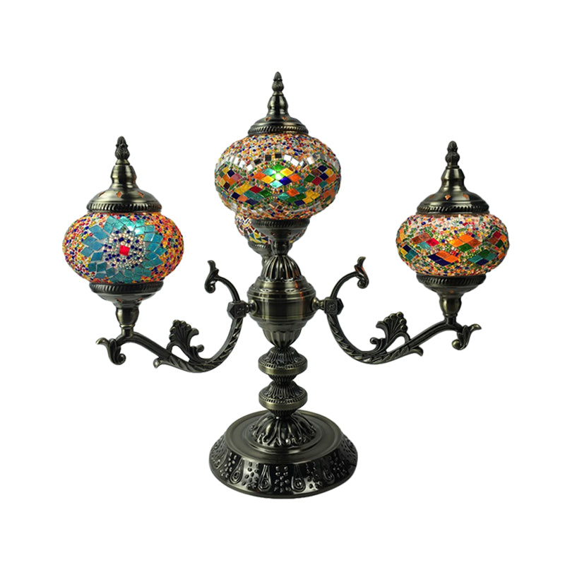 Bohemia Oval Nightstand Light 4 Bulbs Stained Glass Night Table Lighting in Red/Yellow/Orange for Bedroom Clearhalo 'Lamps' 'Table Lamps' Lighting' 1787739