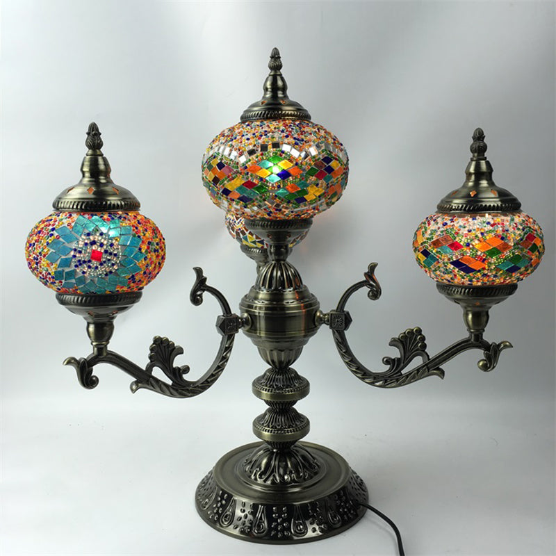 Bohemia Oval Nightstand Light 4 Bulbs Stained Glass Night Table Lighting in Red/Yellow/Orange for Bedroom Clearhalo 'Lamps' 'Table Lamps' Lighting' 1787740