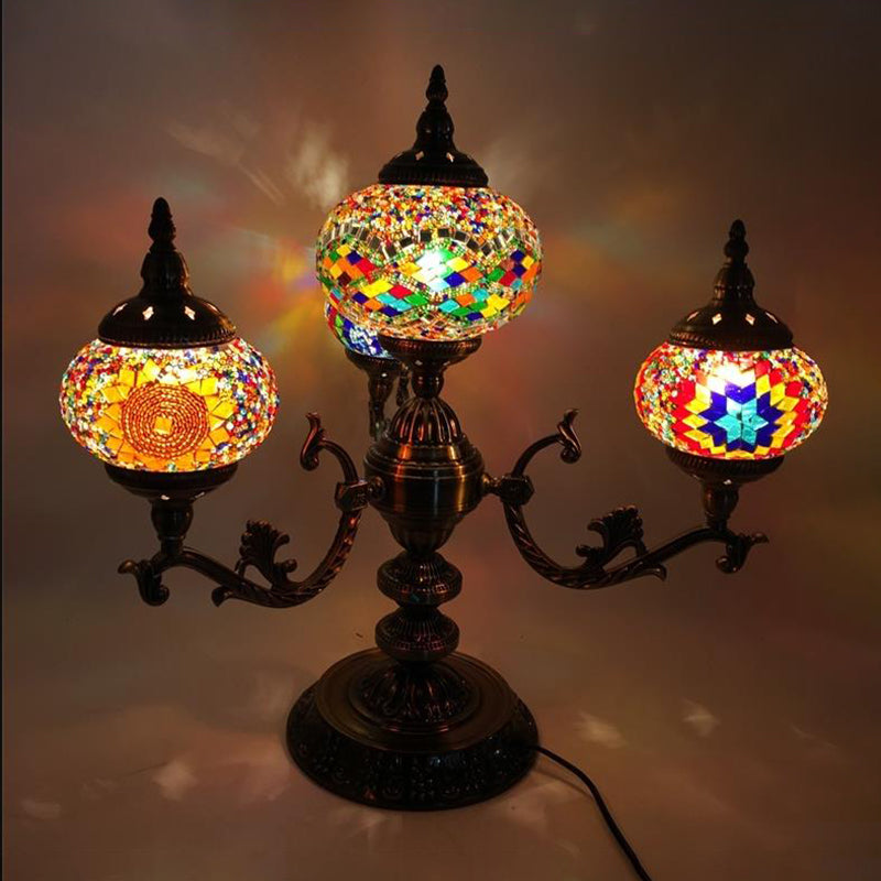 Bohemia Oval Nightstand Light 4 Bulbs Stained Glass Night Table Lighting in Red/Yellow/Orange for Bedroom Orange Clearhalo 'Lamps' 'Table Lamps' Lighting' 1787745