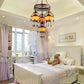4 Heads Stained Glass Chandelier Bohemia Orange Lantern Living Room Pendant Lighting Clearhalo 'Ceiling Lights' 'Chandeliers' Lighting' options 1787764