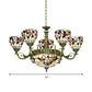 9/11 Lights Bedroom Ceiling Chandelier Tiffany Beige Flower Patterned Suspension Lamp with Bowl Shell Shade Clearhalo 'Ceiling Lights' 'Chandeliers' 'Industrial' 'Middle Century Chandeliers' 'Pendant Lights' 'Tiffany Chandeliers' 'Tiffany close to ceiling' 'Tiffany' Lighting' 1787815