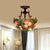 Victorian Domed Semi Flush Light Fixture 3-Head Green/Pink Stained Glass Grape/Peach Patterned Ceiling Lamp for Bedroom Pink Clearhalo 'Ceiling Lights' 'Close To Ceiling Lights' 'Close to ceiling' 'Glass shade' 'Glass' 'Pendant Lights' 'Semi-flushmount' 'Tiffany close to ceiling' 'Tiffany' Lighting' 1787859
