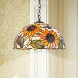 Stained Glass Black/White Pendant Lamp Domed 1 Light Baroque Floral Patterned Hanging Light Kit for Kitchen Clearhalo 'Ceiling Lights' 'Close To Ceiling Lights' 'Industrial' 'Middle Century Pendants' 'Pendant Lights' 'Pendants' 'Tiffany close to ceiling' 'Tiffany Pendants' 'Tiffany' Lighting' 1787893
