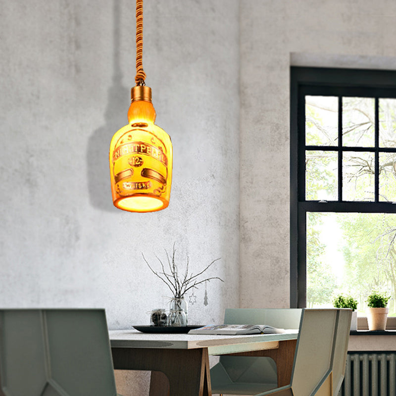 Resin Red/Yellow Drop Pendant Wine Bottle 1 Light Industrial Style Hanging Lamp Kit for Restaurant Yellow Clearhalo 'Ceiling Lights' 'Industrial Pendants' 'Industrial' 'Middle Century Pendants' 'Pendant Lights' 'Pendants' 'Tiffany' Lighting' 1787923