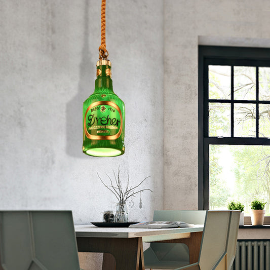 Resin Red/Yellow Drop Pendant Wine Bottle 1 Light Industrial Style Hanging Lamp Kit for Restaurant Green Clearhalo 'Ceiling Lights' 'Industrial Pendants' 'Industrial' 'Middle Century Pendants' 'Pendant Lights' 'Pendants' 'Tiffany' Lighting' 1787929